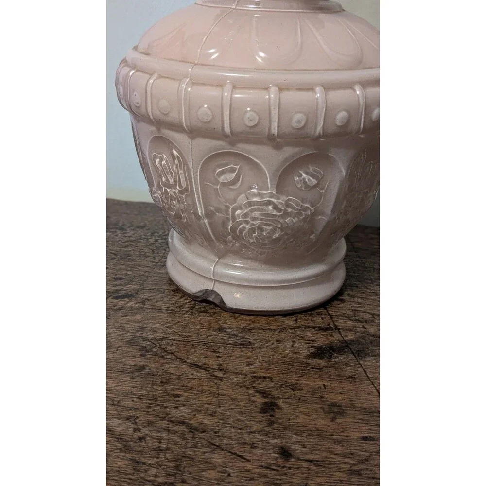 Vintage Kaadan Ltd Pink Embossed Glass Oil Lamp Kerosene Lamp w Clear Chimney